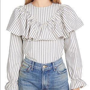 Alexa Chung Striped Long Sleeve Ruffle Top